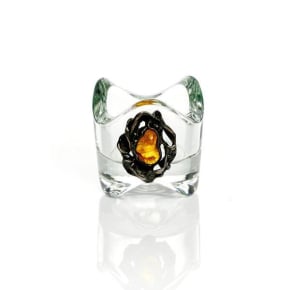 Glazen kandelaar met barnsteen, 6x6x6 cm