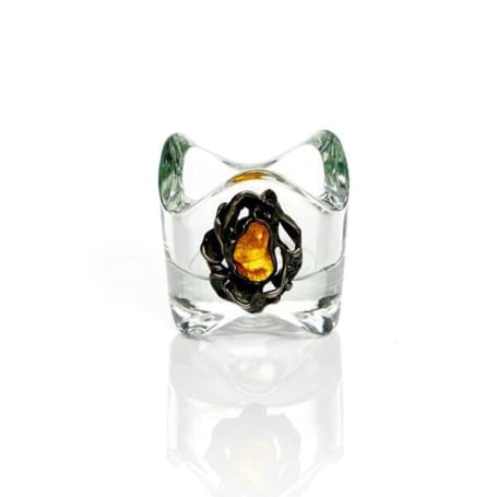 Glazen kandelaar met barnsteen, 6x6x6 cm