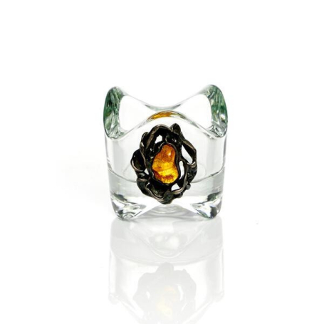 Porte bougie en verre avec ambre, 6x6x6 cm