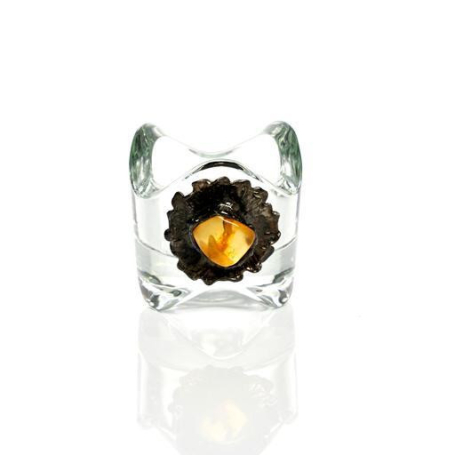 Porte bougie en verre avec ambre, 6x6x6 cm