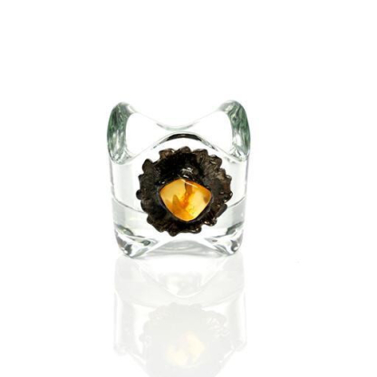 Porte bougie en verre avec ambre, 6x6x6 cm