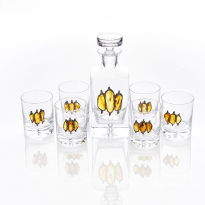 Set mit 6 Whiskygläsern, 1 Karaffe, mit eingelegtem Bernstein