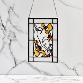 Glas-in-loodraam in amber en metaal, 14×21 cm