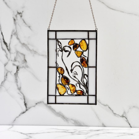 Vitrail en ambre et métal, 14×21 cm