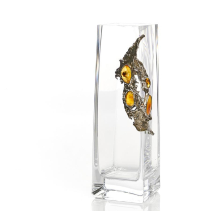 Glazen vaas met ingelegd barnsteen, 13x28 cm