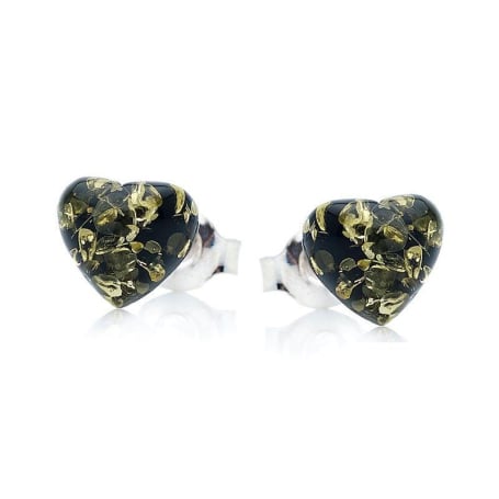 Orecchini a cuore con ambra verde naturale, in argento 925