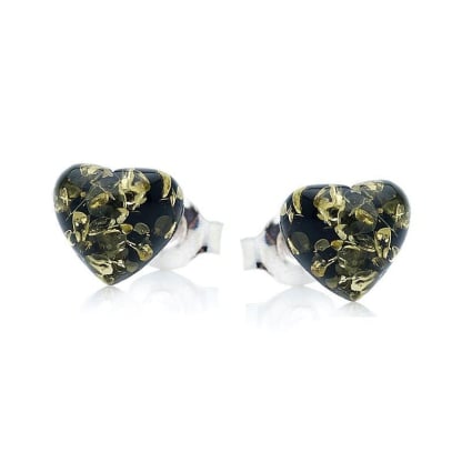 Clous d'oreilles coeur avec ambre vert naturel, en argent 925