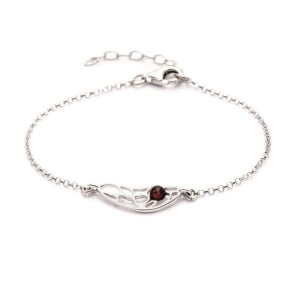 Butterfly bracelet with cognac amber, in 925 rhodium silver, length 17+3 cm