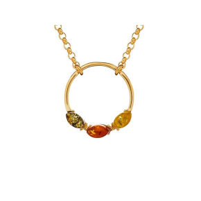 Necklace with multi-colored amber, in 925 gold plated silver, length 45 + 3 cm