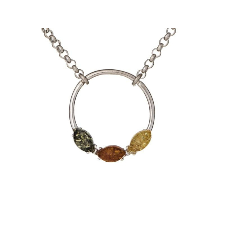 Halsketting met veelkleurig barnsteen, in 925 gerhodineerd zilver, lengte 45 +3 cm