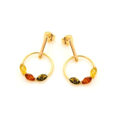 925 altın gümüş, doğal çok renkli kehribar küpeler