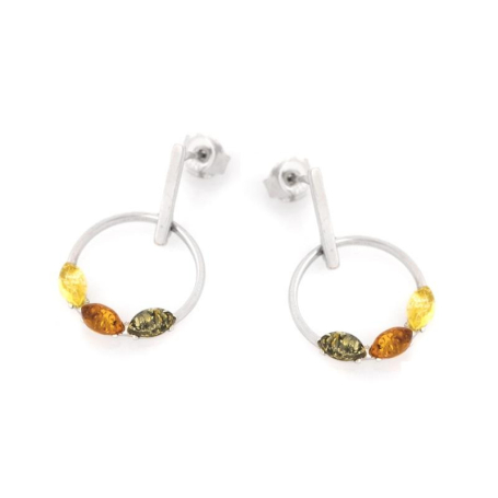 Earrings with multi-colored Baltic amber, rhodium-plated silver 925