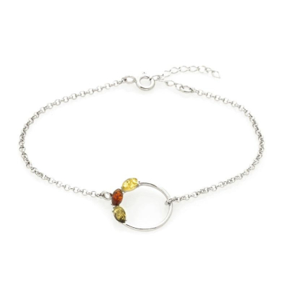 Bracelet with multi-colored amber navette, in 925 rhodium silver, length 16+3 cm