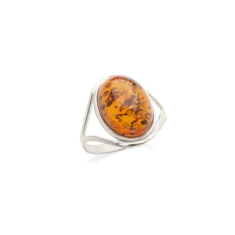 Bague Argent Ovale Avec Pierre Orange, Occasion, Usure Normale (voir Photos)