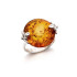 Bague grande pierre ronde avec ambre cognac rond, en argent rhodié 925