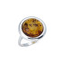 Large round stone ring with round cognac amber, in 925 rhodium silver