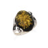 Grote stenen ring met ovale natuurlijke groene barnsteen, in verouderd 925 zilver