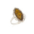 Bague grande pierre avec ambre vert naturel navette, en argent vieilli 925