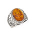 Bague grande pierre avec ambre cognac naturel ovale, en argent vieilli 925