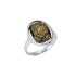 Bague grande pierre ovale avec ambre vert rectangulaire, en argent rhodié 925