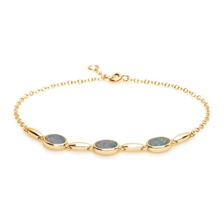 Bracciale con opale blu doppietto ovale, in argento dorato 925, lunghezza 18+1 cm