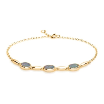 Bracelet avec opale bleue doublet ovale, en argent doré 925, longueur 18+1 cm