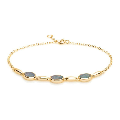 Bracelet with blue opal oval doublet, in 925 gold plated silver, length 18+1 cm