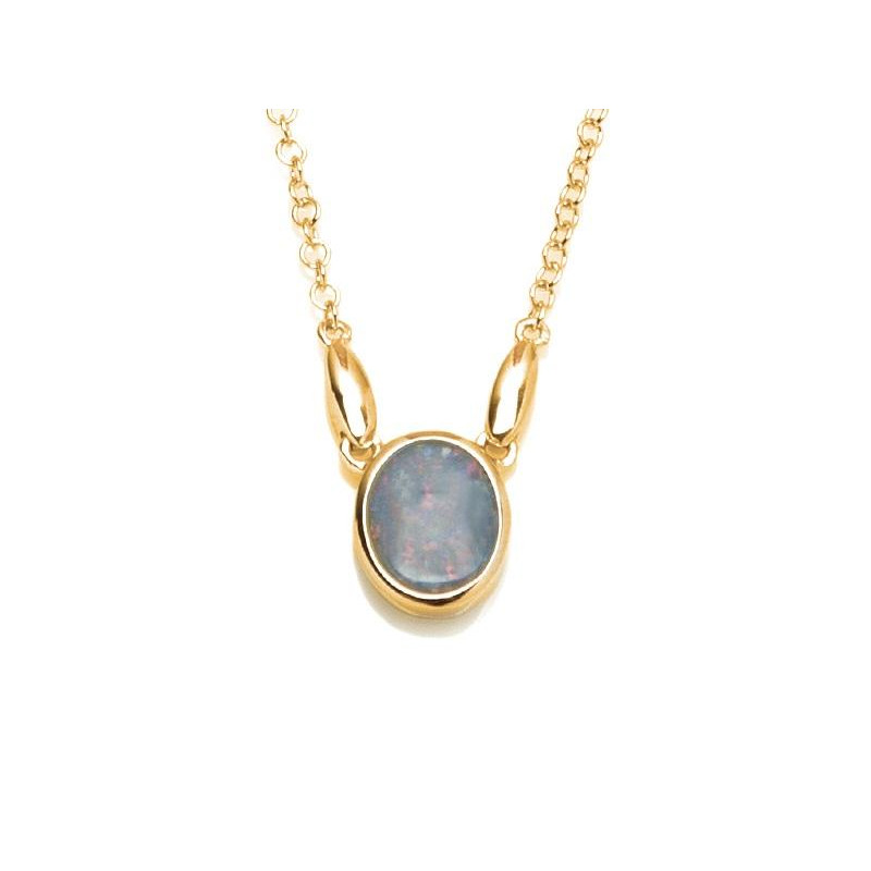 Colier cu dublu opal albastru, din argint aurit 925, 42 + 3 cm