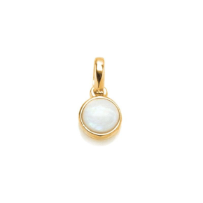 Pendentif avec opale blanche naturelle d'Australie ronde, en argent doré 925