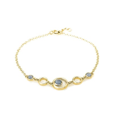 Bracelet avec opale bleue doublet ronde, en argent doré 925, longueur 18+1 cm