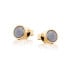 Clous d'oreilles avec opale bleue doublet ronde, en argent doré 925