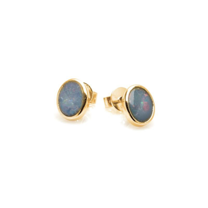 Orecchini con doppietto ovale di opale blu, in argento dorato 925