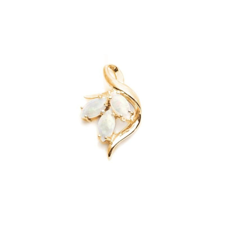 Pendente con opale a navetta bianca, in argento dorato 925, altezza 1,8 cm