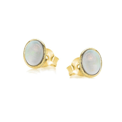 Clous d'oreilles avec opale blanche naturelle ovale, en argent doré 925