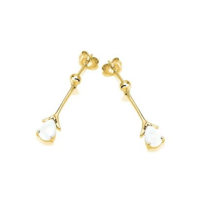 Boucles d'oreilles pendantes avec opale blanche ovale, en argent doré 925
