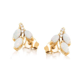 Stud earrings with navette opal and zirconium oxide, in 925 gold plated silver