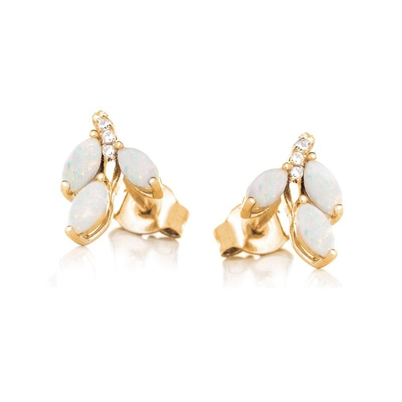 Clous d'oreilles avec opale navette et oxyde de zirconium, en argent doré 925