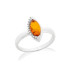 Eye ring with natural oval cognac amber, in 925 rhodium silver
