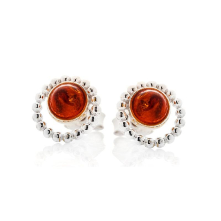 Oorknopjes met natuurlijk cognac amber, gerhodineerd zilver