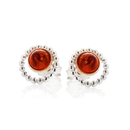 Pendientes con ámbar coñac natural, plata rodiada