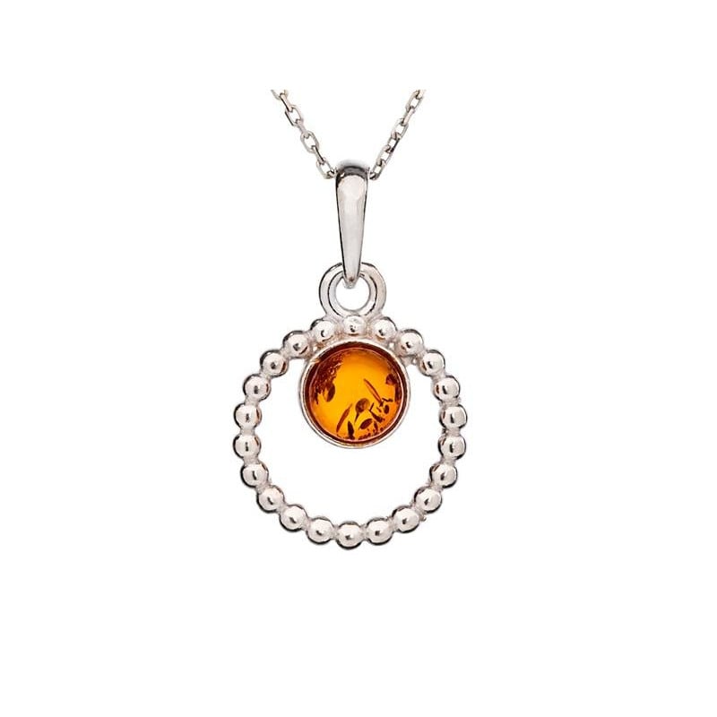 Pendentif avec ambre cognac naturel de la mer Baltique ovale, argent rhodié 925