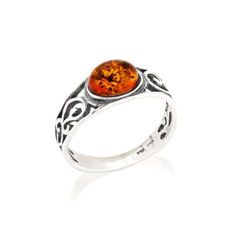 Bague avec ambre cognac naturel de la mer Baltique ovale, en argent vieilli 925