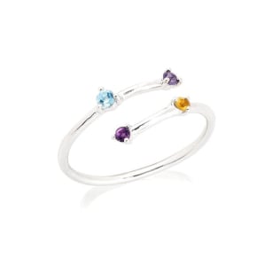 Ronde meerstenen ring met natuurlijke veelkleurige topaas, in 925 gerhodineerd zilver