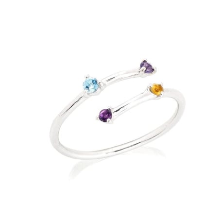 Ronde meerstenen ring met natuurlijke veelkleurige topaas, in 925 gerhodineerd zilver