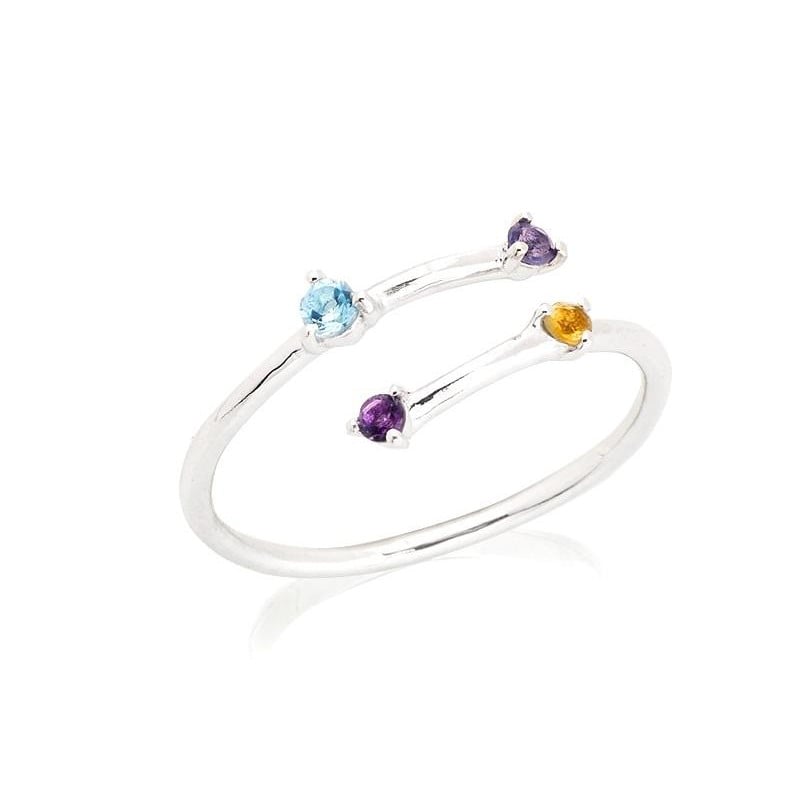 Anello tondo multipietra con topazio multicolore naturale, in argento 925 rodiato