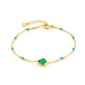 Pulsera con ónix y turquesa reconstituida, en plata dorado 925, 15,5 + 3 cm