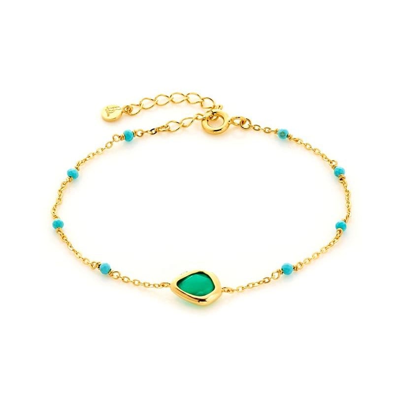 Pulseira com ónix e turquesa reconstituída, em prata dourado 925, 15,5 + 3 cm