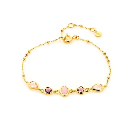 Bracelet avec opale rose naturelle, en argent doré 925, longueur 15,5 + 3 cm