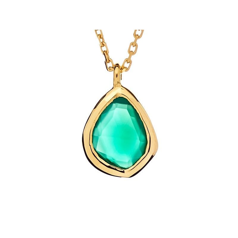 Collier avec onyx vert naturel, en argent doré 925, longueur 42+3 cm