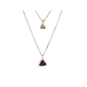 Collana triangolo con quarzo naturale e quarzo giallo, in argento 925 rodiato